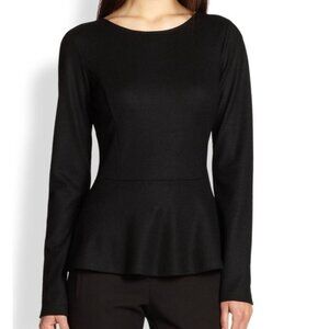 Theory Defta Long Sleeve Peplum Hem Black Blouse Size Small